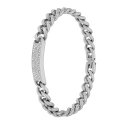 Pulsera de Cadena con Placa de Eslabones y Circonitas en Acero