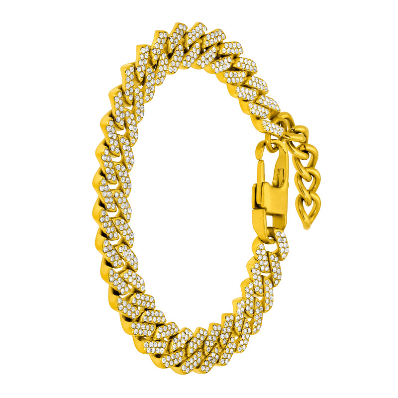 Pulsera de Eslabones en Dorado con Circonitas y Cierre Mosquetón