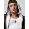 Collar de Hombre con Cabeza de Tigre en Acero, Circonitas y Esmalte Negro
