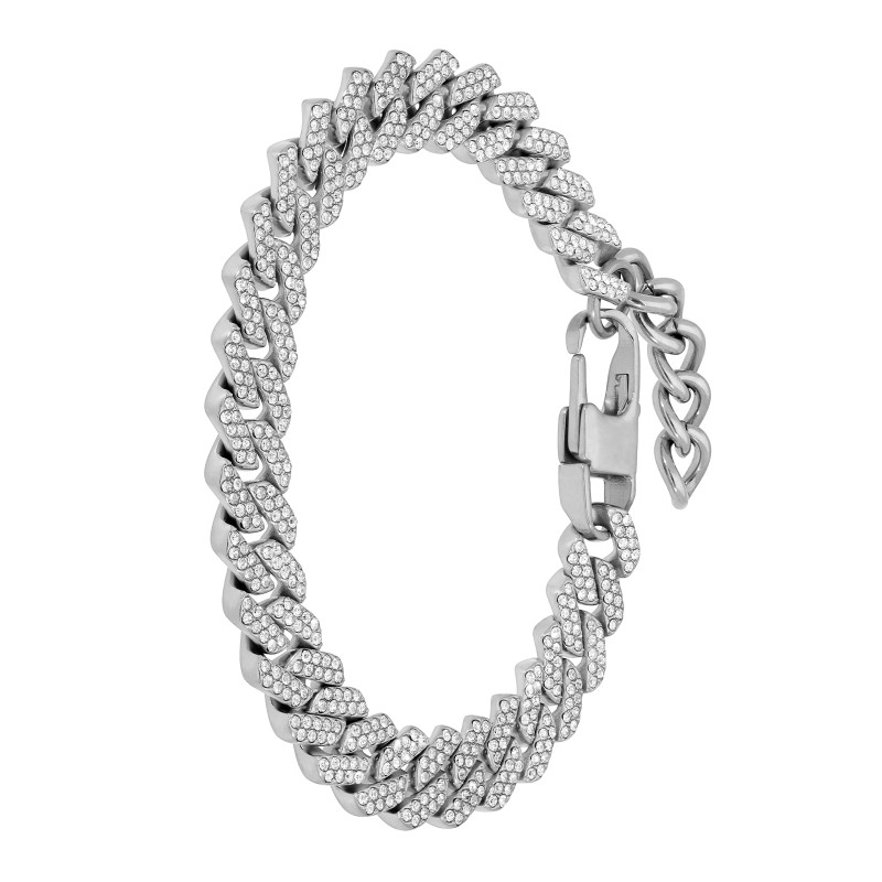 Pulsera de Eslabones en Acero con Circonitas y Cierre Mosquetón
