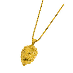 Collar de Hombre con Cabeza de León en Dorado y Circonitas