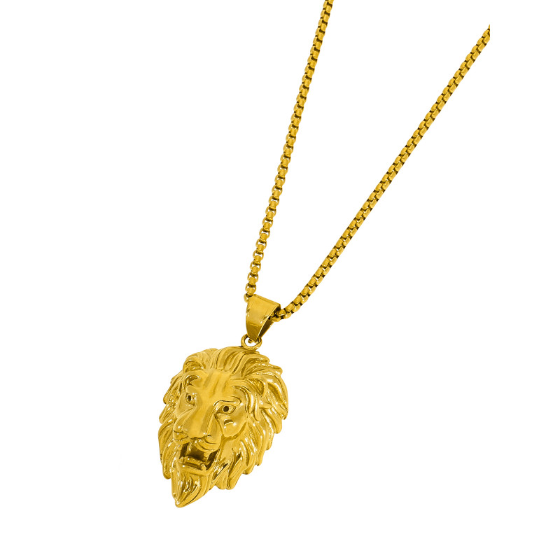 Collar de Hombre con Cabeza de León en Dorado y Circonitas