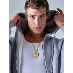 Collar de Hombre con Cabeza de León en Dorado y Circonitas