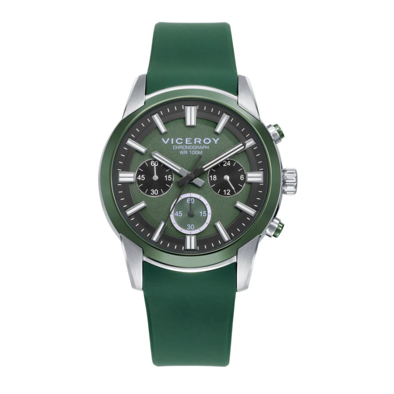 Reloj Cronógrafo de Hombre Abraham Mateo Bitono en Acero, IP Verde y Silicona