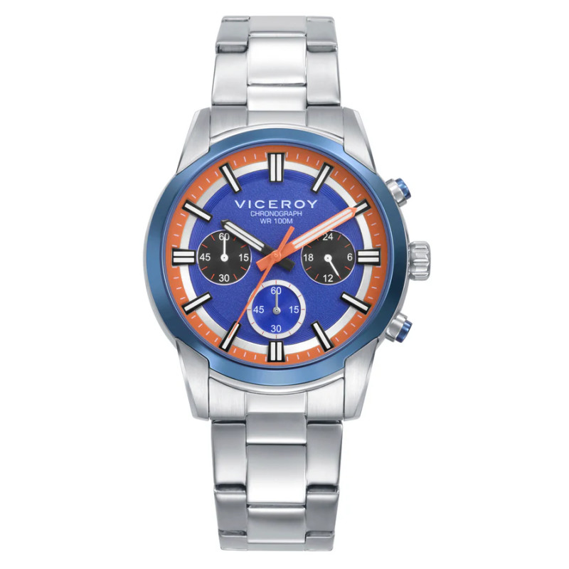 Reloj Cronógrafo de Hombre Abraham Mateo Bitono en Acero e IP Azul