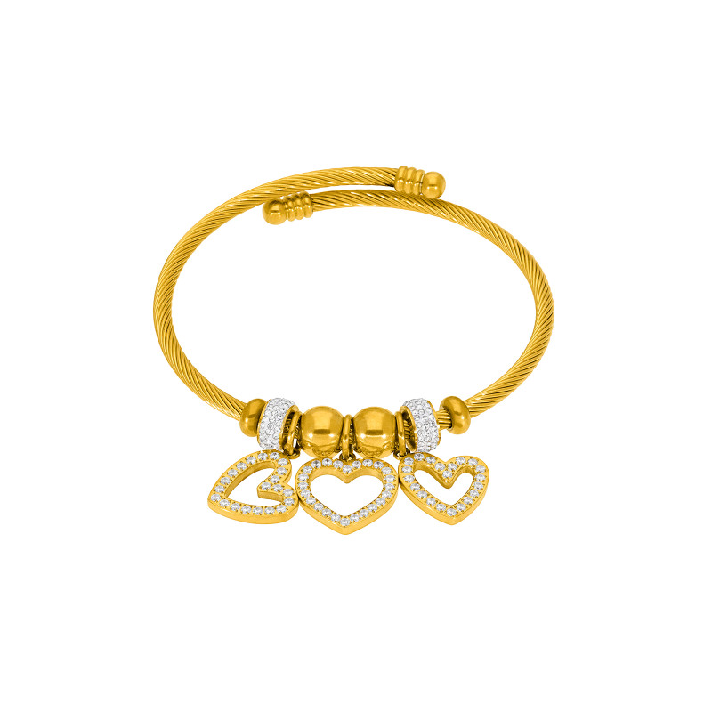 Pulsera de Mujer de Cable Dorado con Corazones