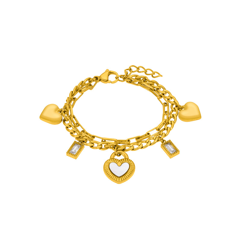 Pulsera de Mujer Marea Jewels Amore Doble Cadena Corazón de Nácar