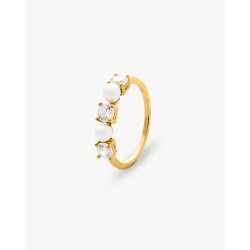 Anillo de Mujer Majorica Zirconia de Plata Dorada y Perlas