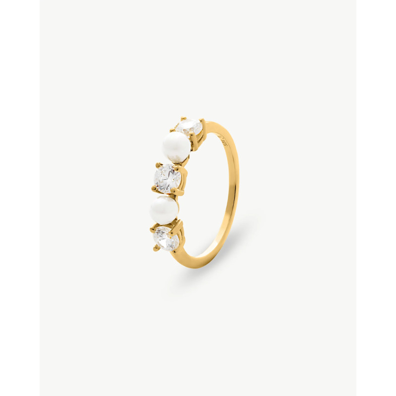 Anillo de Mujer Majorica Zirconia de Plata Dorada y Perlas