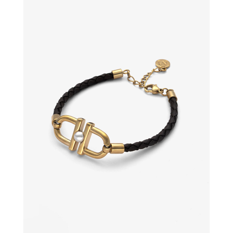 Pulsera de Cuero Majorica Equus con Estribos Dorados