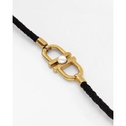 Pulsera de Cuero Majorica Equus con Estribos Dorados