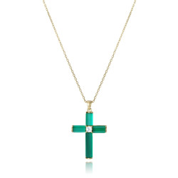 Cruz con Cadena Viceroy Plata de Ley Bañada en Oro con Ágata Verde y Topacio Blanco 2302C100-42