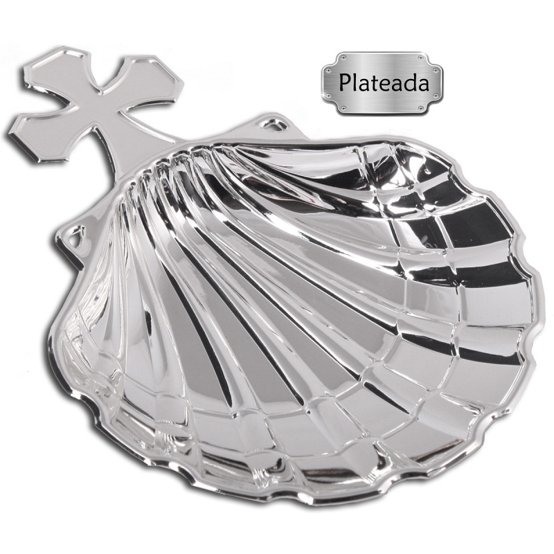 Concha De Bautizo Plateada 14,5x11 Cm Con Estuche