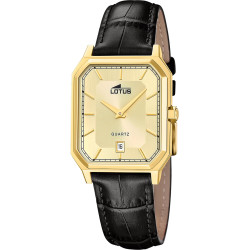 Reloj Lotus Hombre 19081/3 Square Series Acero y Cuero Negro Esfera Dorada