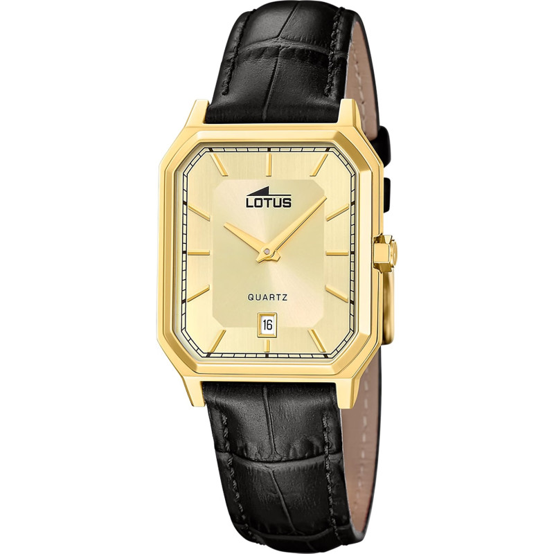 Reloj Lotus Hombre 19081/3 Square Series Acero y Cuero Negro Esfera Dorada