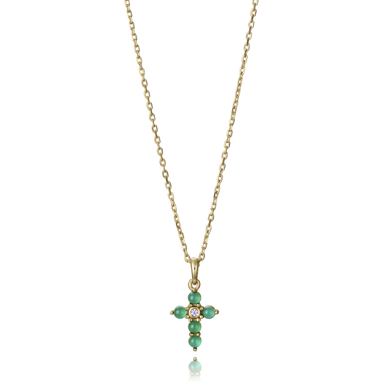 Collar Viceroy Elegant Mujer 2361C100-42 Plata de Ley Cruz Topacio Blanco y Ágata Verde