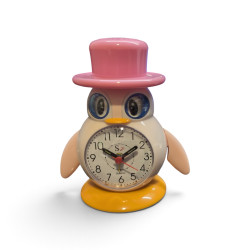 Despertador Infantil Pingüino Rosa con Números Grandes y Alarma – Reloj Analógico para Niños