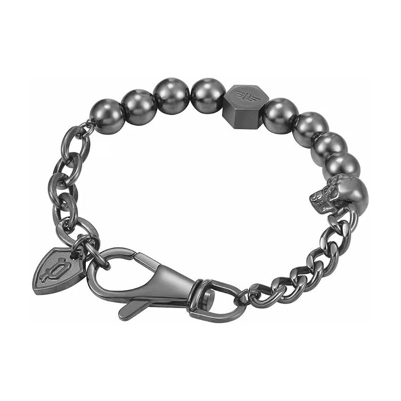 Pulsera Vertex Police Hombre PEAGB2212111 Acero Gris Oscuro con Calavera y Cadenas