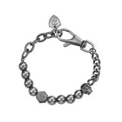 Pulsera Vertex Police Hombre PEAGB2212111 Acero Gris Oscuro con Calavera y Cadenas