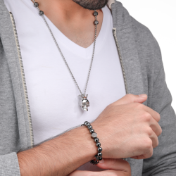 Pulsera Vertex Police Hombre PEAGB2212111 Acero Gris Oscuro con Calavera y Cadenas